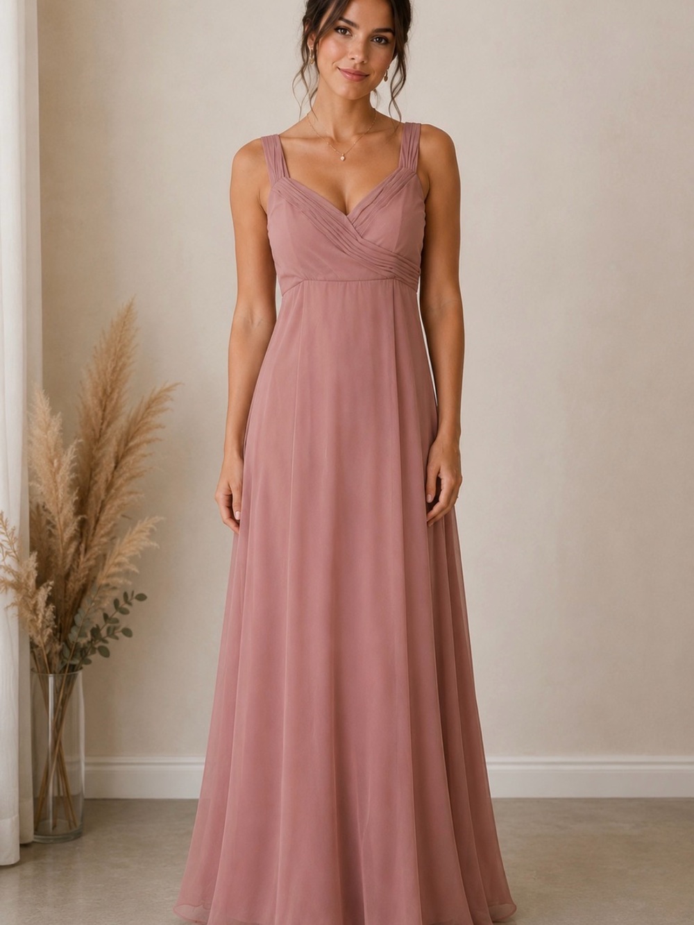 Birdy Grey XS Dusty Rose Chiffon Pleated Sweetheart Bridesmaid Dress